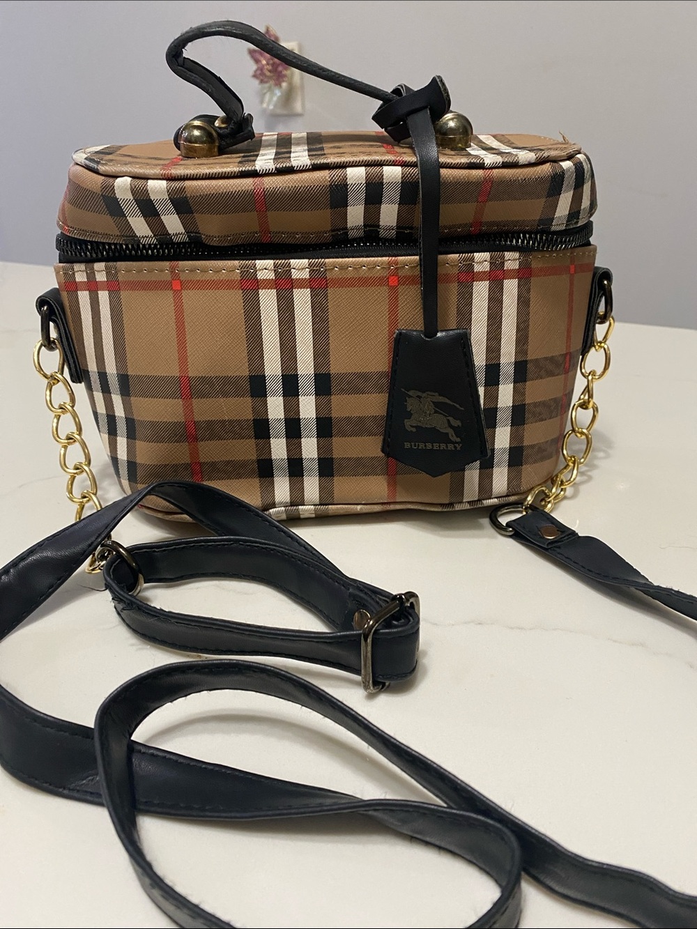 Plaid Crossbody Vanity Bag - Brown - Picture 7 of 9